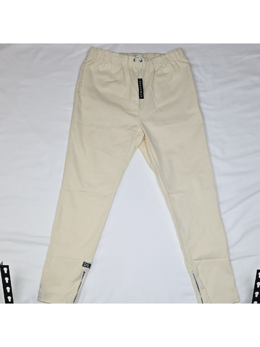 Men's Cream Joggers with Zipper Detail Large marks On Them